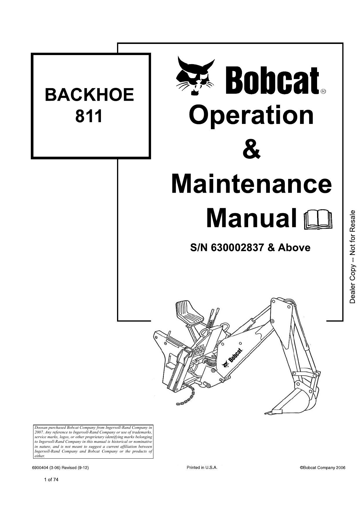 811 BACKHOE Operation & Maintenance Manual Bobcat 2